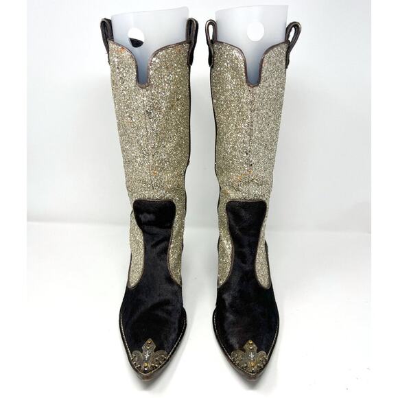 Rare Giuseppe Zanotti Glitter & Pony Hair Western Boots – Vicini, Size 9.5 - Picture 2 of 8